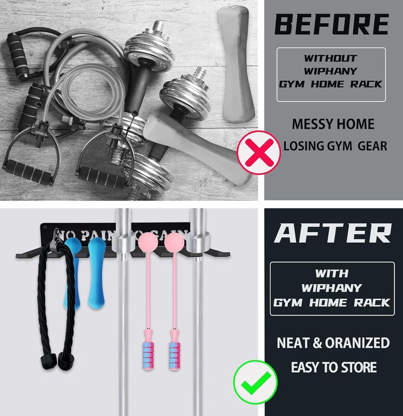 WIPHANY Black Rack 8 Hooks Metal Heavy-gauge Workout Rack Wall Mount Organizer Multi-Purpose Workout Gear Storage for Sports Gears Barbells Lifting Belt Fitness Band Carabiners Included With Uplifting Words - Image 3